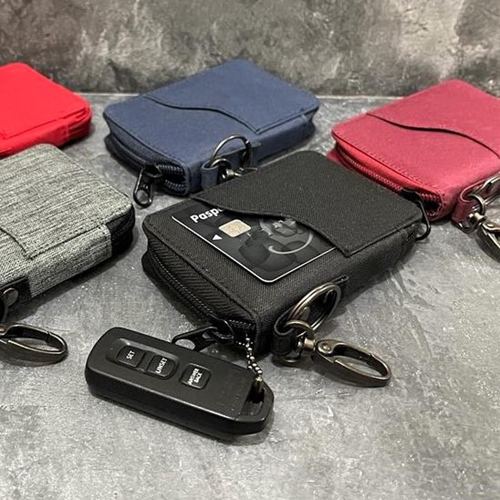 Dompet STNK motor mobil Muat kartu gantungan kunci keyless smartkey kain polos