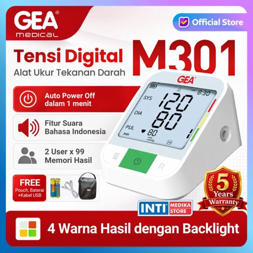 GEA - Tensimeter Digital BP-M301 DUAL USER dengan Suara + Layar Besar LCD BACKLIGHT | Alat Ukur Tekanan Darah Tensi Digital BP M301 | Blood Pressure Monitor DUAL POWER