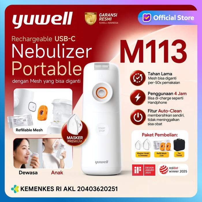 YUWELL - Nebulizer Portable M107 M111 M113 | Alat Terapi Uap Pernapasan Batuk Pilek Anak Dewasa - foto 5
