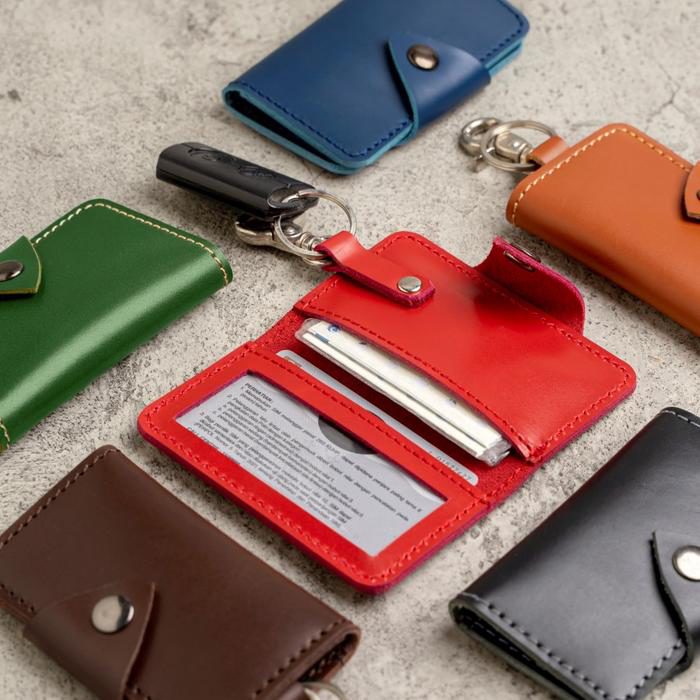 Gantungan kunci mobil motor dompet STNK kulit asli model kancing muat kartu - foto 2