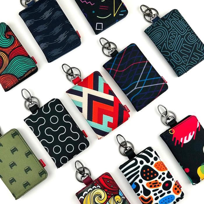 Dompet STNK mobil motor gantungan kunci keyless muat kartu kain motif