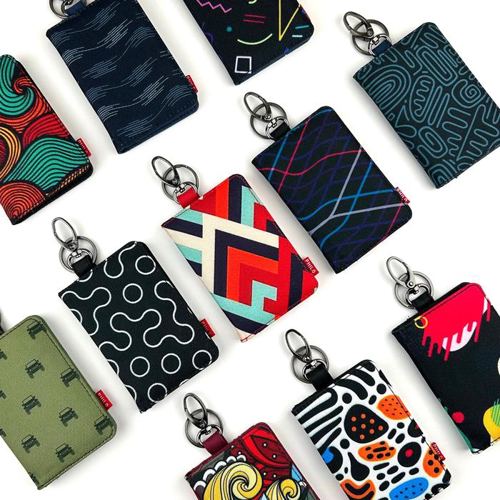Dompet STNK mobil motor gantungan kunci keyless muat kartu kain motif