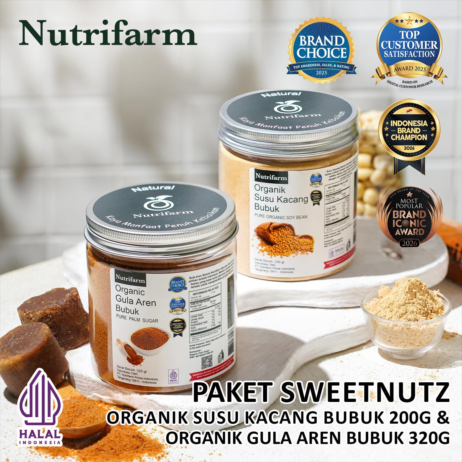 NUTRIFARM PAKET SWEET NUTZ / SUSU KACANG KEDELAI 200GR DAN GULA AREN BUBUK 320GR