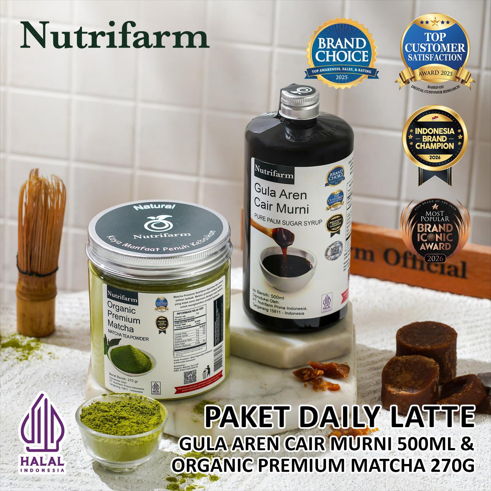 NUTRIFARM PAKET DAILY LATTE / GULA AREN CAIR 500ML DAN ORGANIC PREMIUM MATCHA 270GR