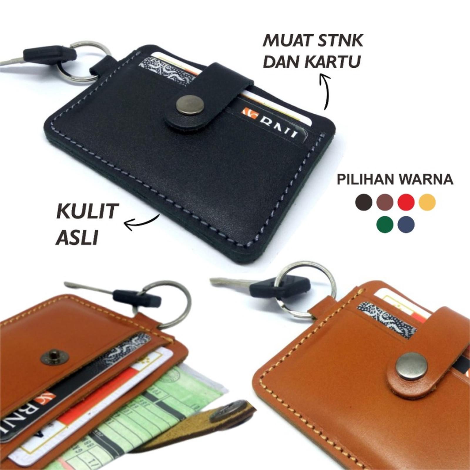 Dompet kartu STNK mobil motor gantungan kunci slim kulit asli