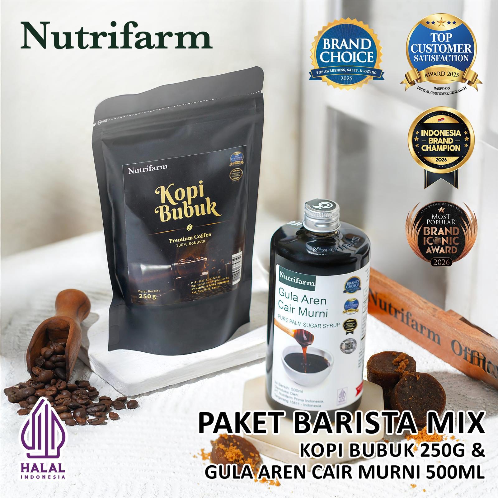 NUTRIFARM PAKET BARISTA MIX / KOPI BUBUK 250GR DAN GULA AREN CAIR 500ML 