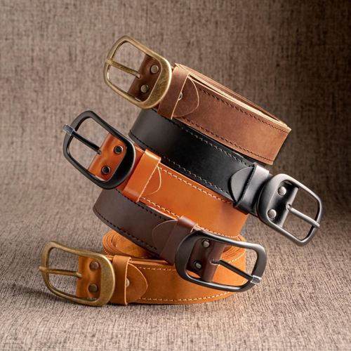 Ikat Pinggang Gesper Pria Sabuk Kulit Asli dua lapis 4 cm buckle oval