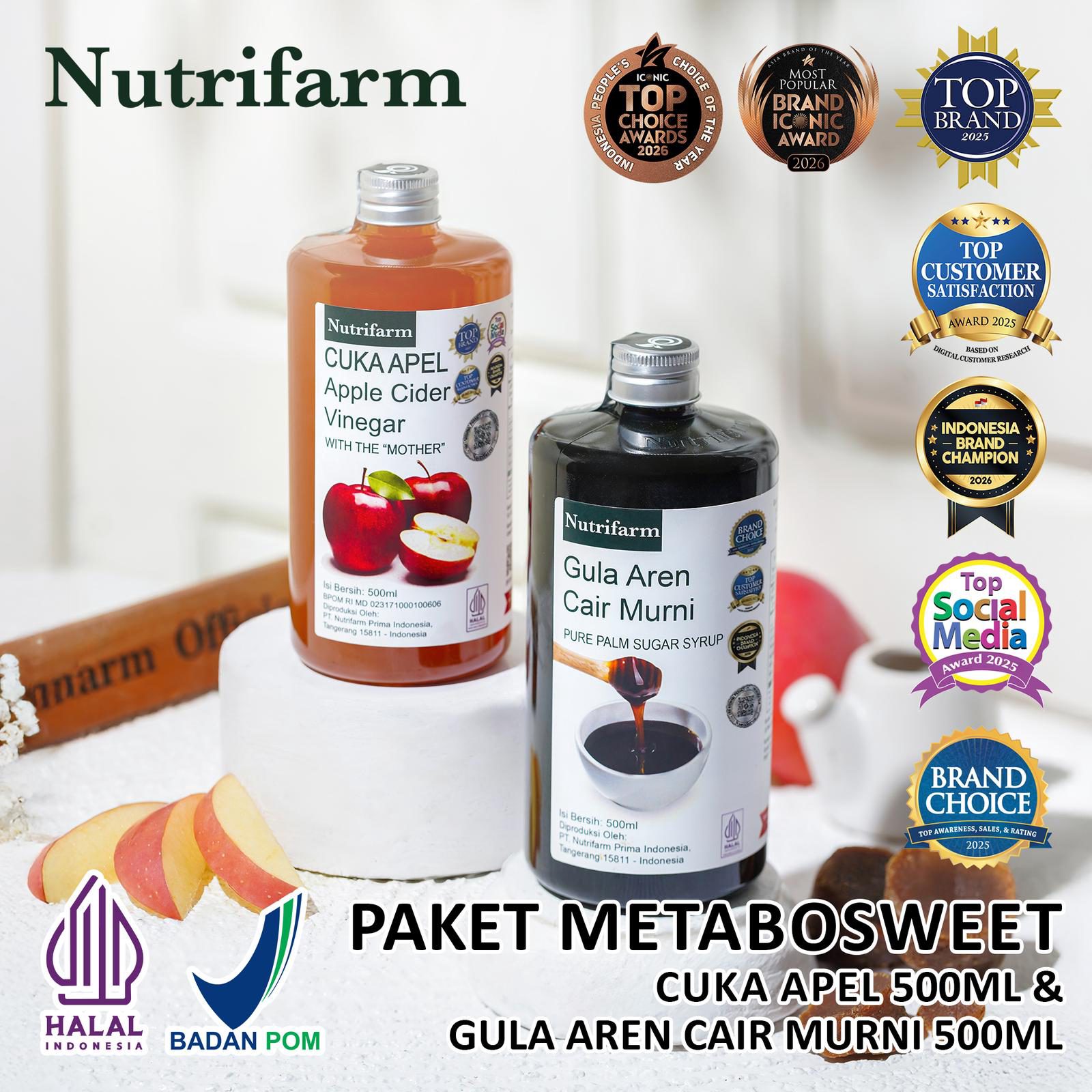 NUTRIFARM PAKET METABOSWEET / CUKA APEL 500ML DAN GULA AREN CAIR 500ML 