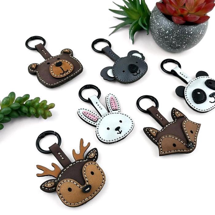 Gantungan Kunci Kulit Asli Leather Bag Charms Keychain Tassel Tas Karakter Binatang