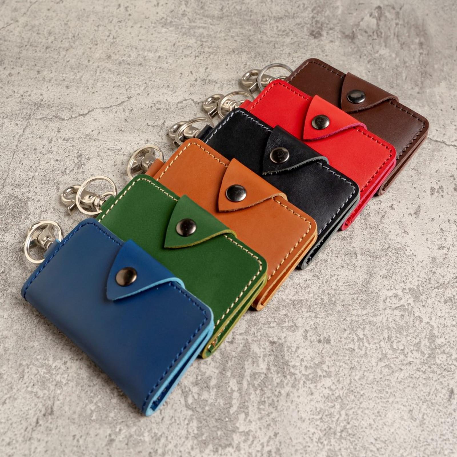 Gantungan kunci mobil motor dompet STNK kulit asli model kancing muat kartu