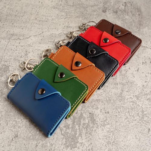 Gantungan kunci mobil motor dompet STNK kulit asli model kancing muat kartu