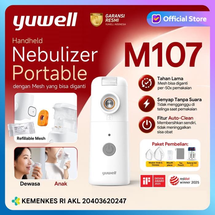 YUWELL - Nebulizer Portable M107 M111 M113 | Alat Terapi Uap Pernapasan Batuk Pilek Anak Dewasa - foto 4