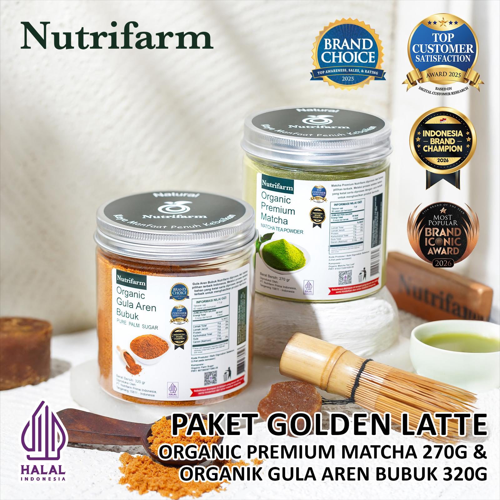 NUTRIFARM PAKET GOLDEN LATTE / ORGANIC PREMIUM MATCHA 270GR DAN GULA AREN BUBUK 320GR