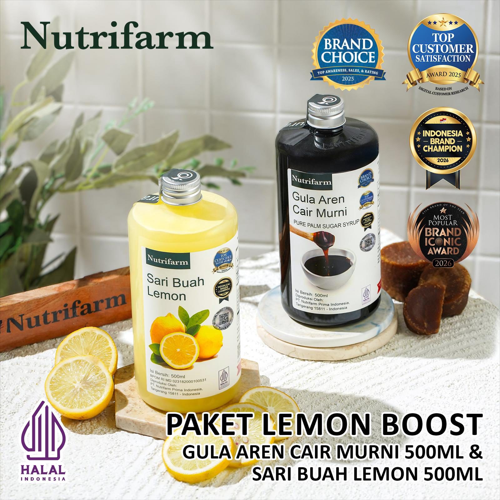 NUTRIFARM PAKET LEMON BOOST / GULA AREN CAIR 500ML DAN SARI LEMON 500ML
