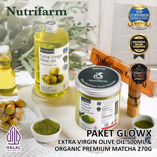 NUTRIFARM PAKET GLOW X / EXTRA VIRGIN OLIVE OIL 500ML DAN ORGANIC PREMIUM MATCHA 270GR