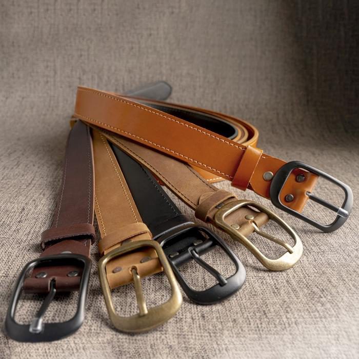 Ikat Pinggang Gesper Pria Sabuk Kulit Asli dua lapis 4 cm buckle oval - foto 2