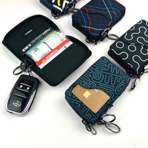 Dompet STNK motor mobil muat kartu gantungan kunci keyless kain motif