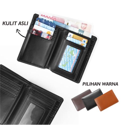 Dompet medium kulit asli unisex dengan sisipan tengah hitam