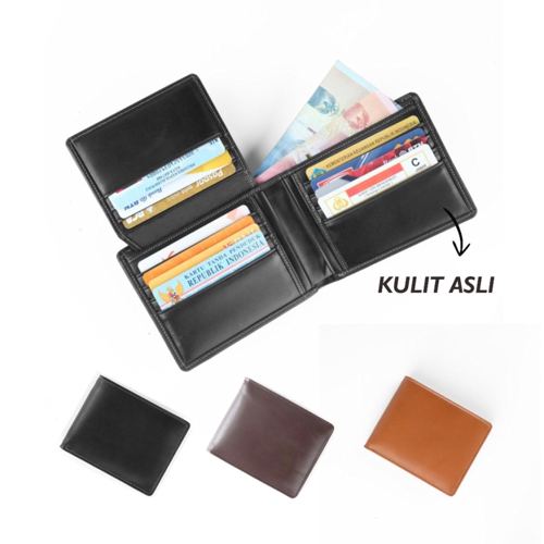 Dompet pria kulit asli model lipat tempat kartu banyak