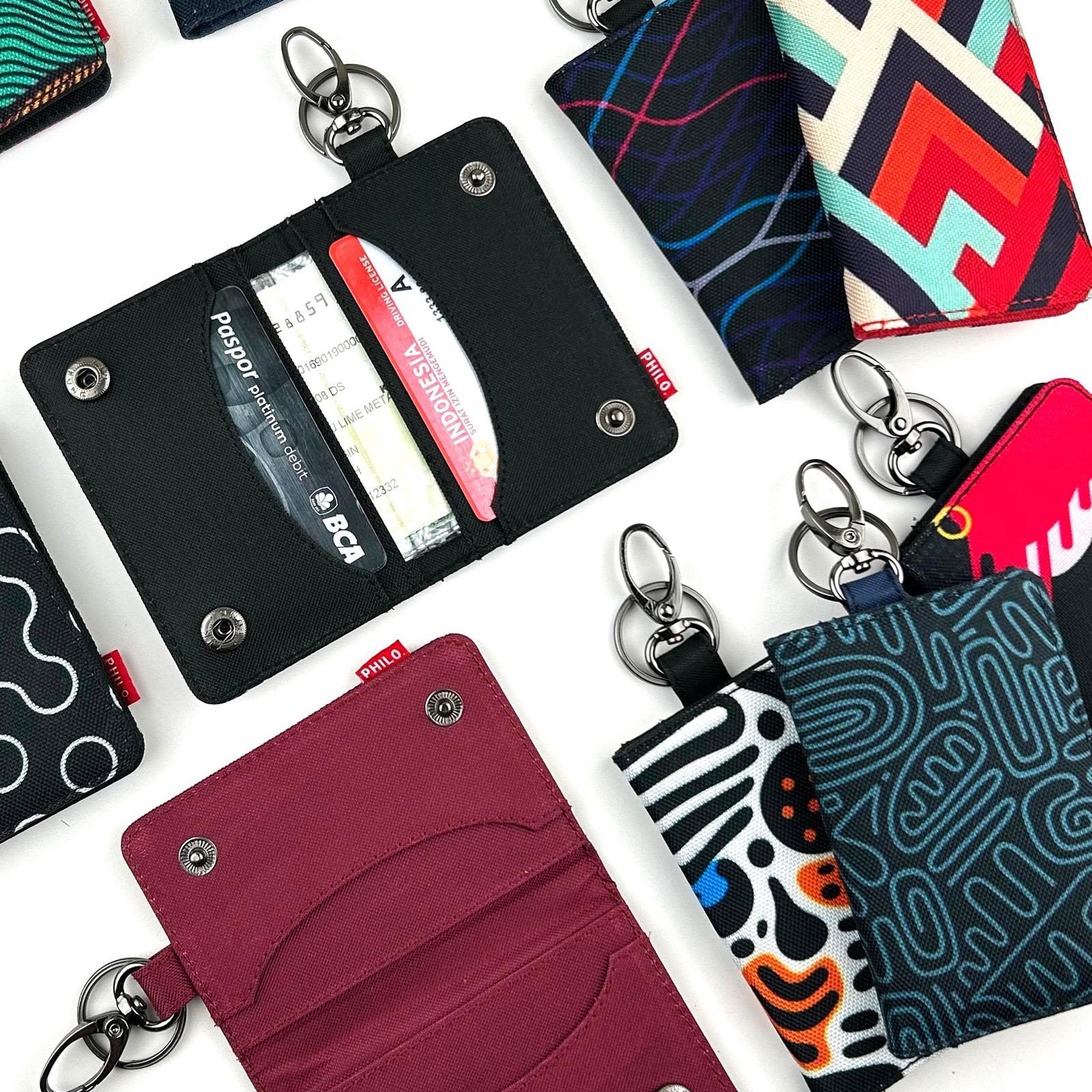 Dompet STNK mobil motor gantungan kunci keyless muat kartu kain motif - foto 2