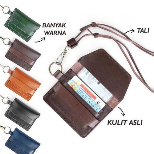 Dompet kartu uang simpel kulit asli gantung dengan tali leher model selip
