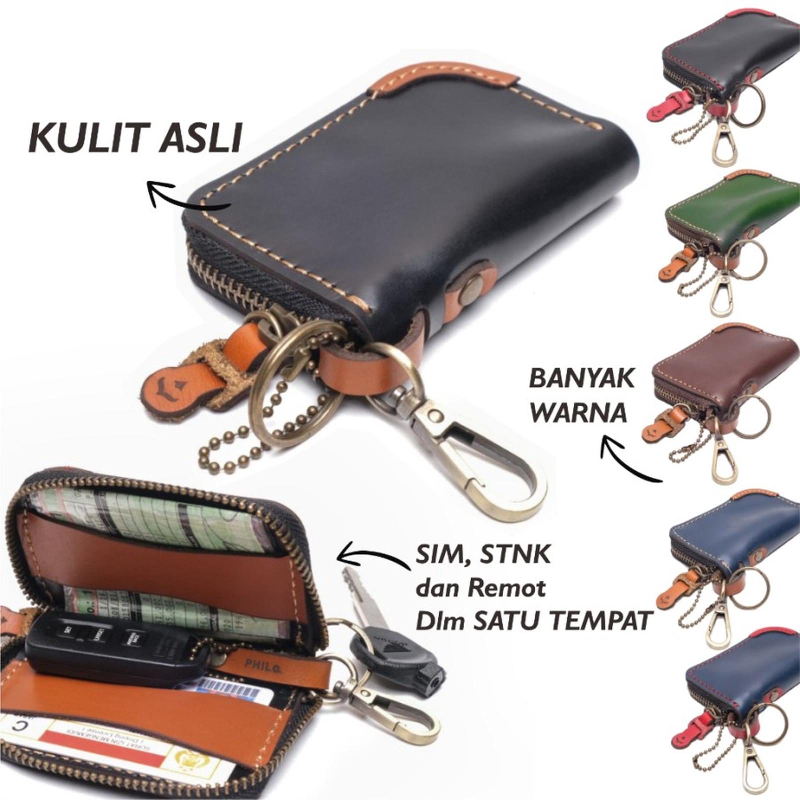 Dompet STNK kulit asli motor mobil gantungan kunci keyless resleting polet