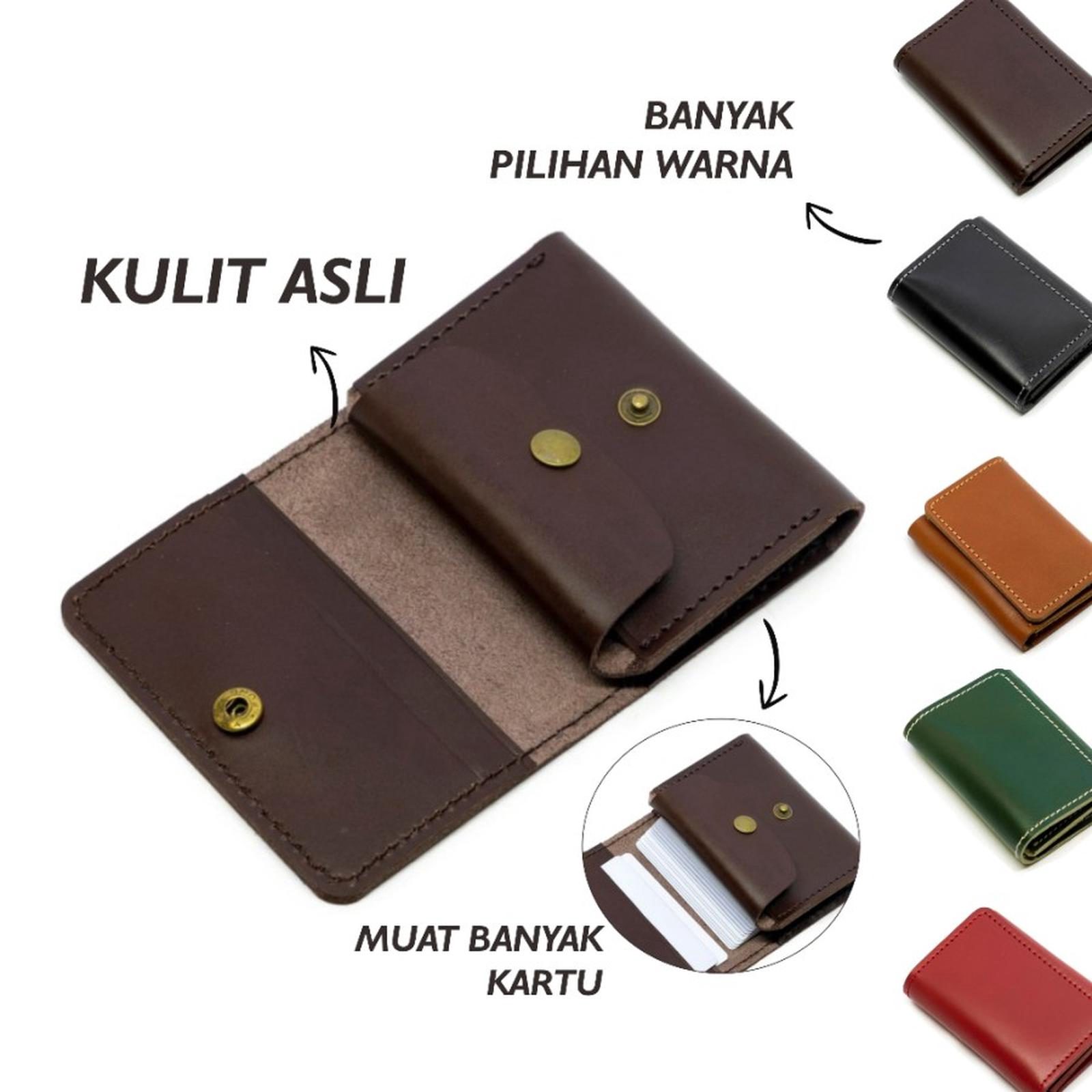 Dompet kartu muat banyak kartu dan koin simpel kulit asli penutup kancing