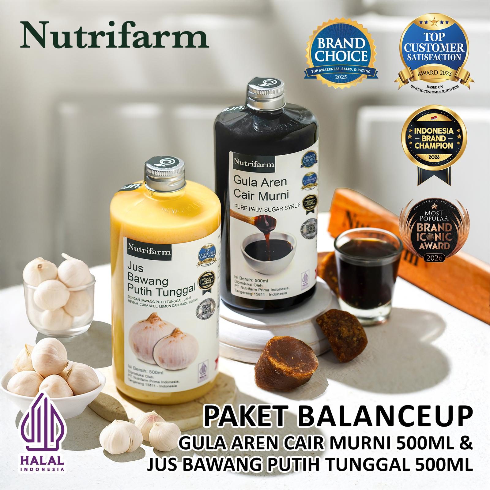 NUTRIFARM PAKET BALANCE UP / GULA AREN CAIR 500ML DAN JUS BAWANG PUTIH 500ML